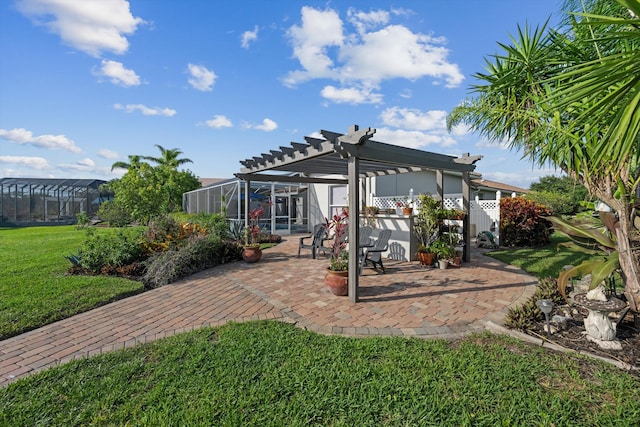 1936 SW Wood Duck Ln, Palm City, FL 34990 - rear view of house with a pergola, a lawn, and a patio area