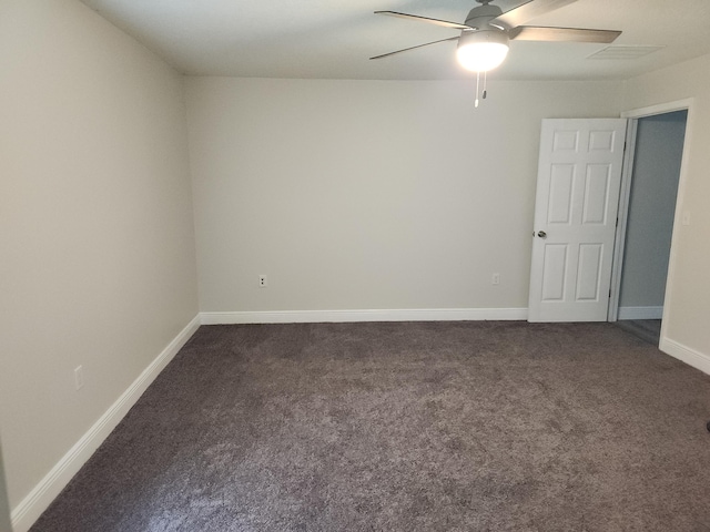 1721 SE Biddle Ln, Port Saint Lucie, FL 34983 - spare room featuring dark colored carpet, ceiling fan, and baseboards