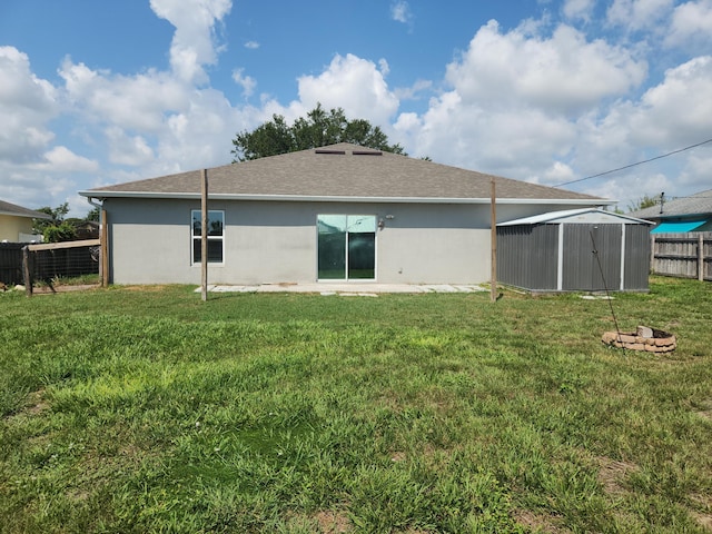1721 SE Biddle Ln, Port Saint Lucie, FL 34983 - back of property with stucco siding, a fire pit, and roof with shingles