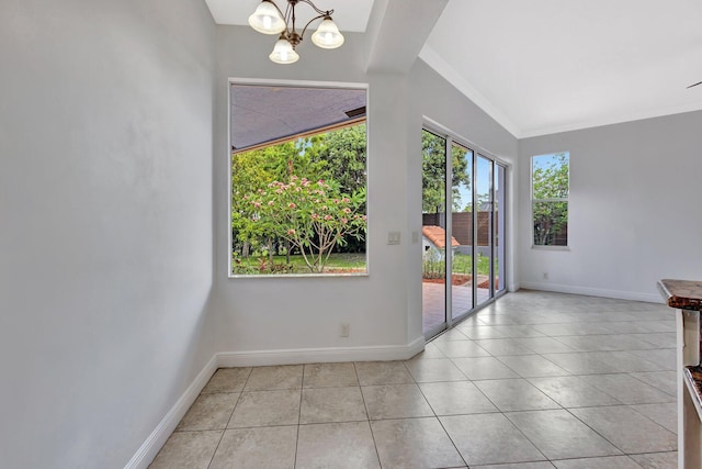 1897 SW Citation Ave, Port Saint Lucie, FL 34953 - unfurnished dining area with a chandelier, baseboards, light tile patterned flooring, and crown molding