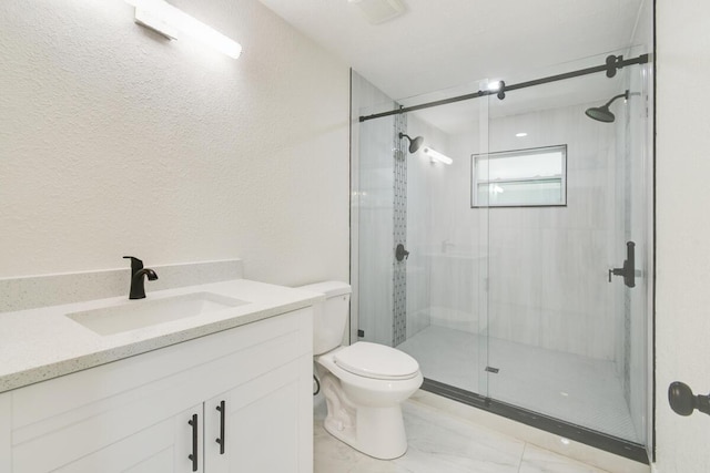 4873 SE Pilot Way, Stuart, FL 34997 - full bathroom with toilet, a stall shower, vanity, and marble look tile flooring