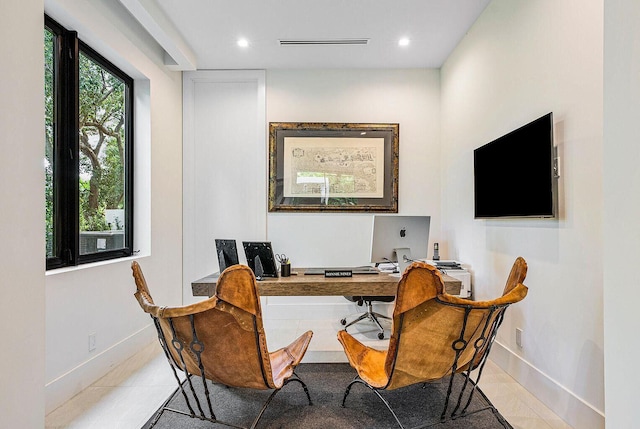 775 Park Dr W, Boca Raton, FL 33432 - office with baseboards, light tile patterned floors, and recessed lighting