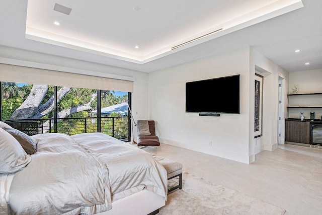 775 Park Dr W, Boca Raton, FL 33432 - bedroom with access to exterior, recessed lighting, baseboards, and beverage cooler