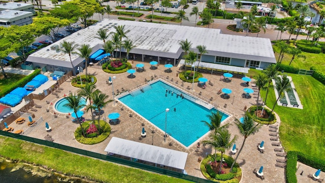 187 Seville H, Delray Beach, FL 33446 - aerial view of property and surrounding area featuring a pool area