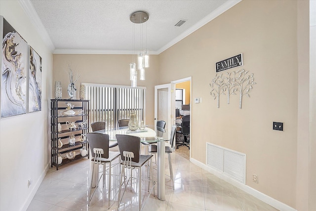 2326 NW 96th Way, Coral Springs, FL 33065 - dining area featuring baseboards, crown molding, a textured ceiling, and light tile patterned floors