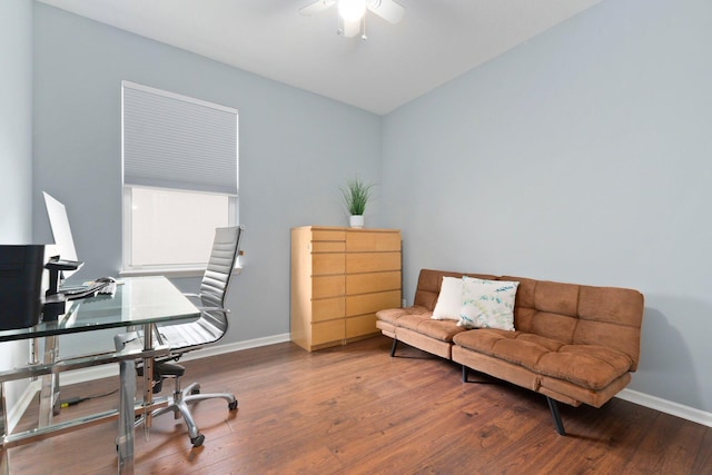 3288 SW Majestic Ct, Palm City, FL 34990 - home office featuring ceiling fan, baseboards, and wood finished floors