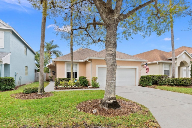 3288 SW Majestic Ct, Palm City, FL 34990 - ranch-style house featuring an attached garage, stucco siding, concrete driveway, and roof with shingles