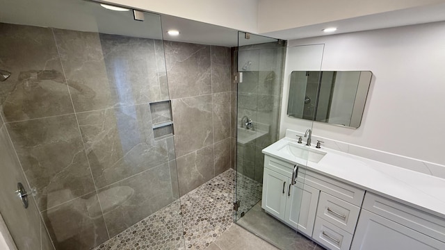 5800 Coach House Cir Unit B, Boca Raton, FL 33486 - full bath featuring vanity, a walk in shower, recessed lighting, and tile patterned floors