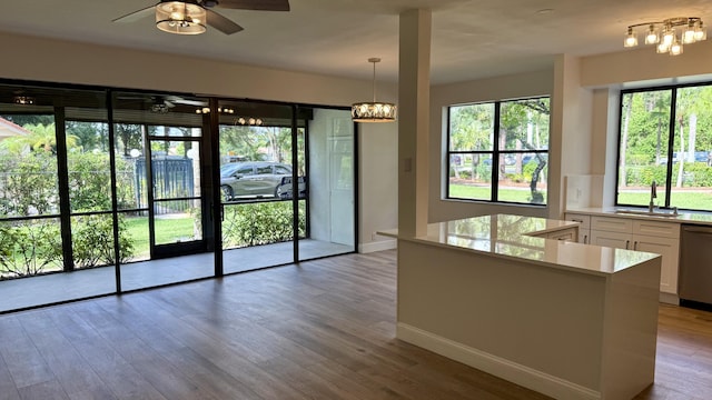 5800 Coach House Cir Unit B, Boca Raton, FL 33486 - kitchen with a sink, dishwasher, ceiling fan, white cabinetry, and light countertops