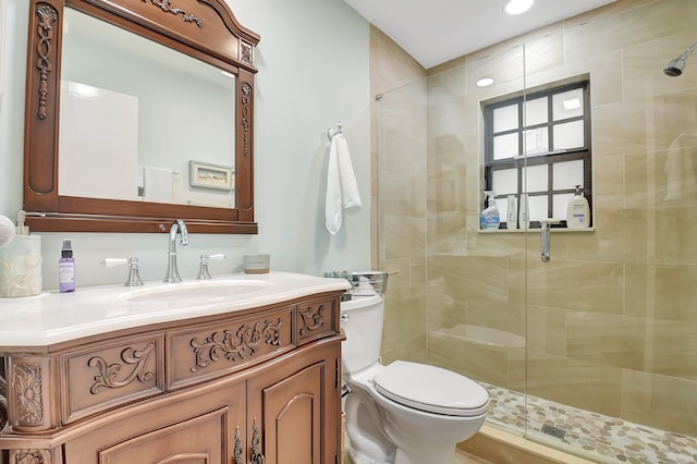438 Pine Villa Dr, Atlantis, FL 33462 - full bath featuring toilet, a shower stall, vanity, and recessed lighting