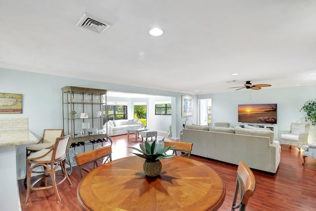 438 Pine Villa Dr, Atlantis, FL 33462 - dining room featuring wood finished floors, recessed lighting, and ceiling fan