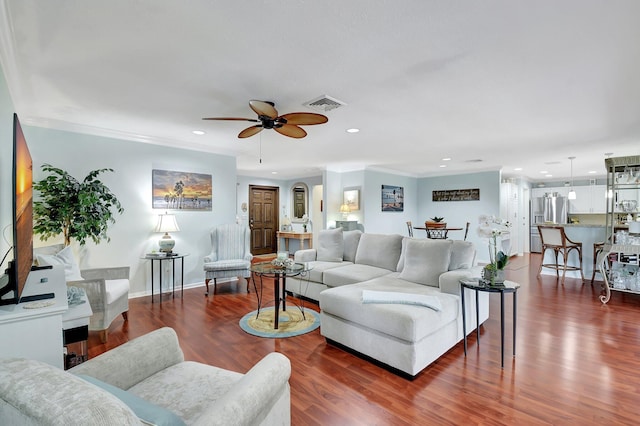 438 Pine Villa Dr, Atlantis, FL 33462 - living room with a ceiling fan, wood finished floors, recessed lighting, and baseboards