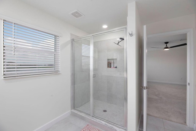 7499 NW Deysbrook Ln, Port Saint Lucie, FL 34987 - full bathroom with tile patterned floors, baseboards, a shower stall, and recessed lighting