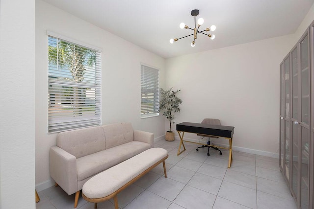 7499 NW Deysbrook Ln, Port Saint Lucie, FL 34987 - office area featuring a chandelier, baseboards, and light tile patterned flooring