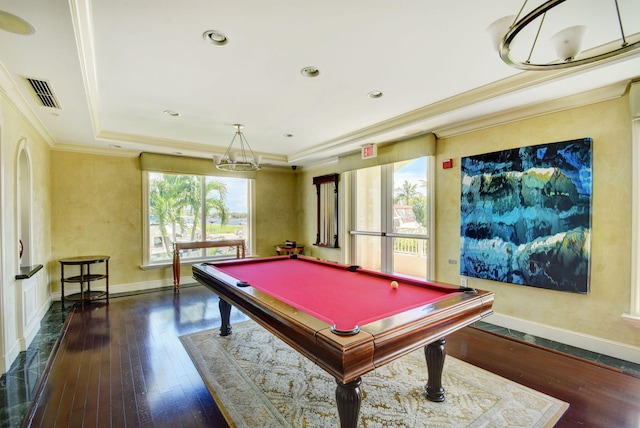 804 E Windward Way Unit 404, Lantana, FL 33462 - game room with hardwood / wood-style flooring, a tray ceiling, ornamental molding, billiards, and baseboards