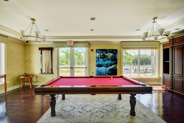 804 E Windward Way Unit 404, Lantana, FL 33462 - rec room featuring wood finished floors, billiards, baseboards, crown molding, and french doors