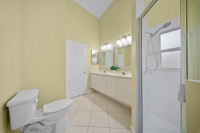 415 NW Granville St, Port Saint Lucie, FL 34986 - full bathroom with toilet, a stall shower, double vanity, and tile patterned floors