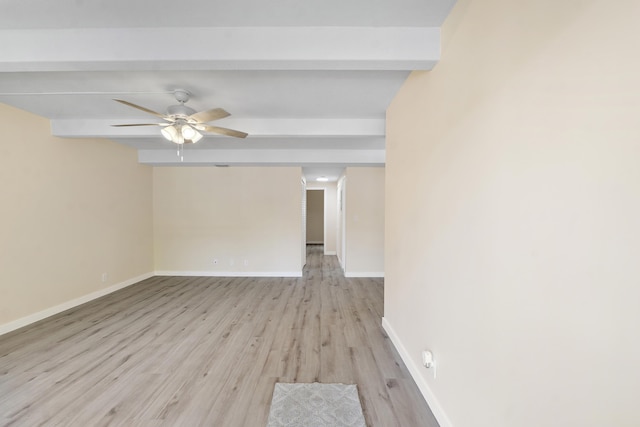 1325 S Flagler Ave Unit 104, Pompano Beach, FL 33060 - spare room featuring beam ceiling, light wood-style floors, ceiling fan, and baseboards