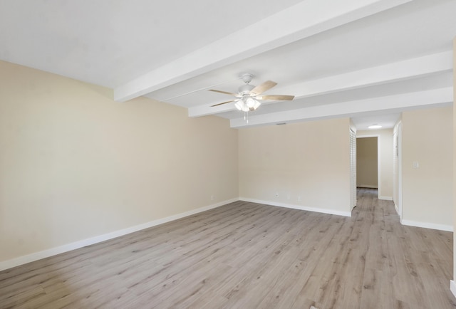 1325 S Flagler Ave Unit 104, Pompano Beach, FL 33060 - unfurnished room featuring beamed ceiling, light wood-style floors, baseboards, and a ceiling fan