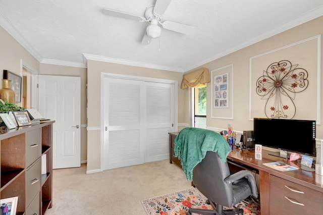 15385 Cedar Bluff Pl, Wellington, FL 33414 - office space with ornamental molding, ceiling fan, and light colored carpet
