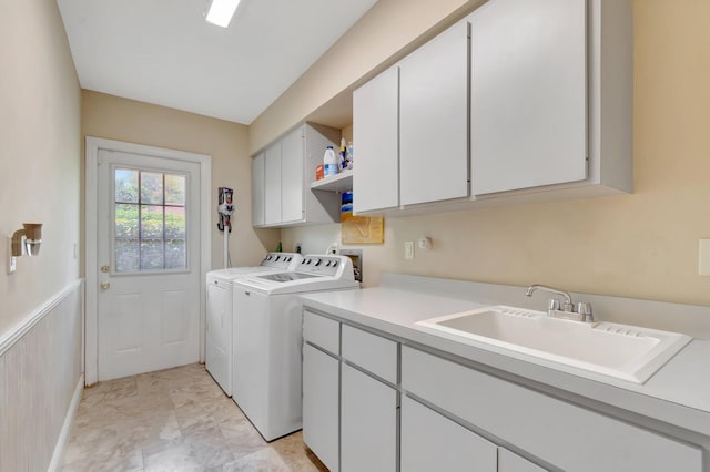 15385 Cedar Bluff Pl, Wellington, FL 33414 - laundry room with cabinet space, independent washer and dryer, and wainscoting