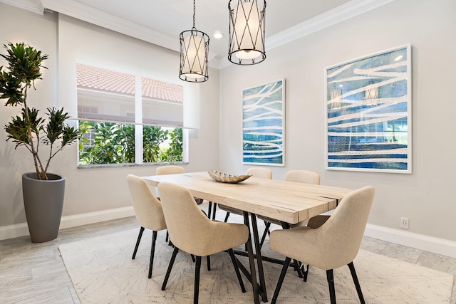 220 Carina Dr, Jupiter, FL 33478 - dining area with ornamental molding, baseboards, recessed lighting, and a chandelier
