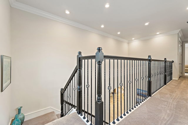 220 Carina Dr, Jupiter, FL 33478 - stairway featuring carpet flooring, ornamental molding, recessed lighting, and baseboards