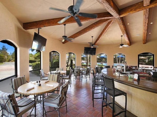 220 Carina Dr, Jupiter, FL 33478 - dining area featuring ceiling fan and beam ceiling