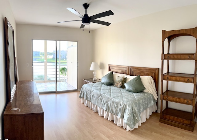 3026 Lincoln B 3026, Boca Raton, FL 33434 - bedroom featuring access to exterior, wood finished floors, and ceiling fan