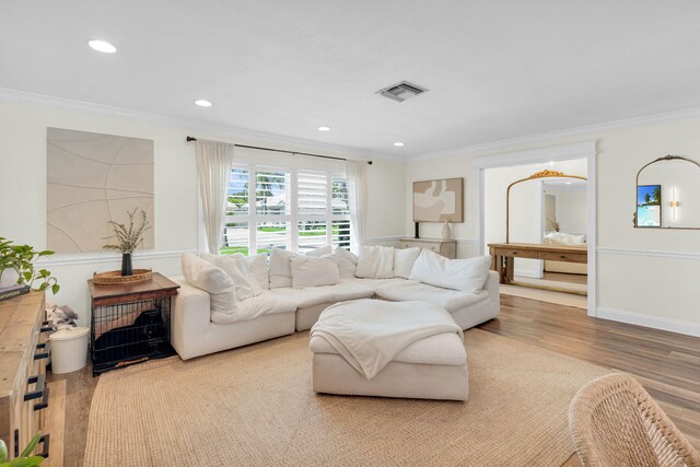 769 Berkeley St, Boca Raton, FL 33487 - living area with crown molding, wood finished floors, and recessed lighting
