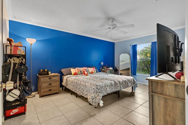 3182 SW Cathedral St, Port Saint Lucie, FL 34953 - bedroom featuring crown molding, light tile patterned floors, baseboards, and a ceiling fan