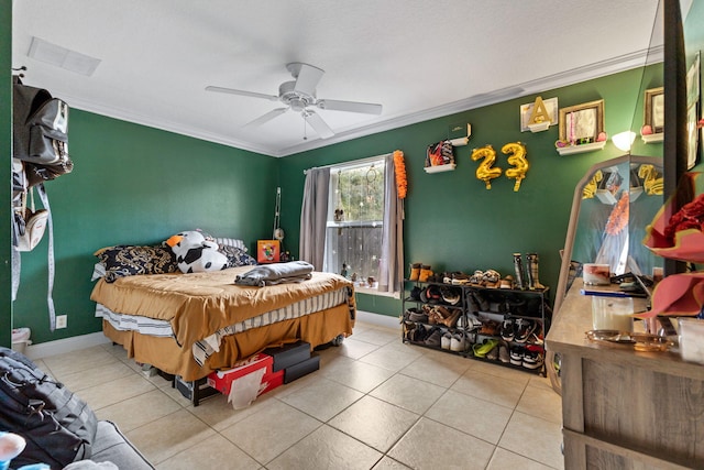 3182 SW Cathedral St, Port Saint Lucie, FL 34953 - bedroom with crown molding, tile patterned flooring, and ceiling fan