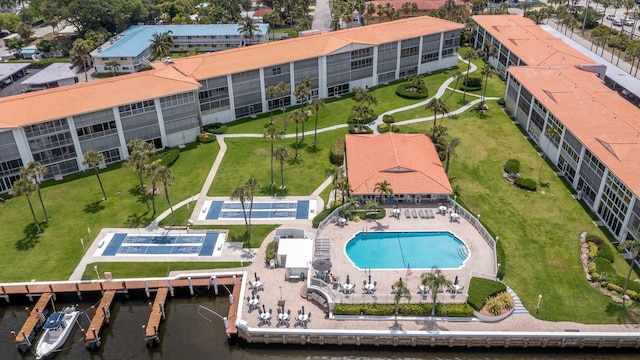 105 NE 19th Ave Unit 356, Deerfield Beach, FL 33441 - drone / aerial view of a large body of water, a pool, and apartment complex
