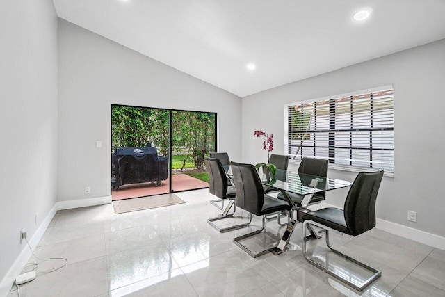 12350 Sand Wedge Dr, Boynton Beach, FL 33437 - dining space with plenty of natural light, lofted ceiling, baseboards, recessed lighting, and a desk