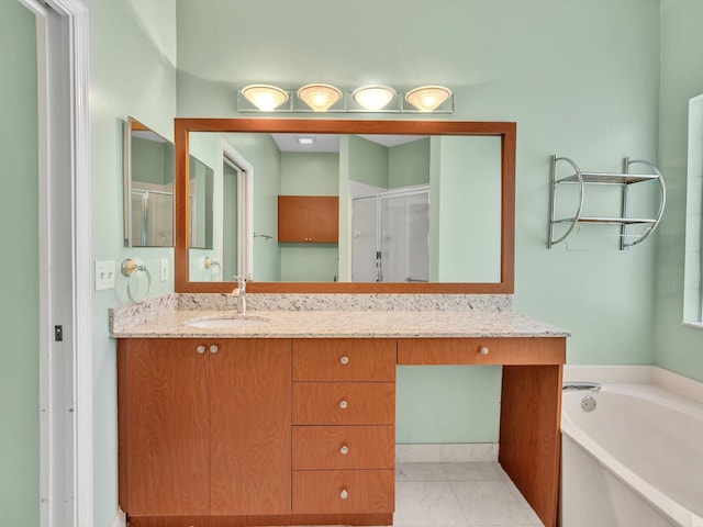 18458 Via Di Sorrento, Boca Raton, FL 33496 - full bath with a shower stall, vanity, a garden tub, and marble finish flooring