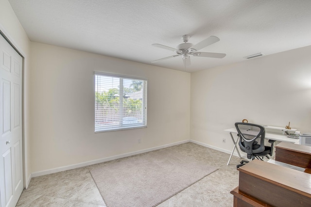 188 Wandering Trl, Jupiter, FL 33458 - office featuring a ceiling fan, baseboards, and a textured ceiling