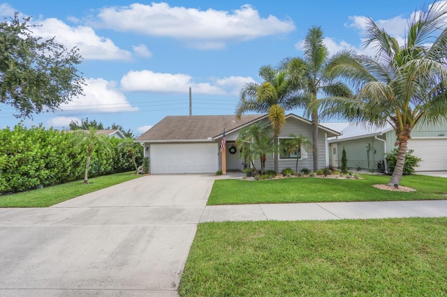 6691 SE Raintree Ave, Stuart, FL 34997 - ranch-style house featuring concrete driveway, a front yard, and an attached garage