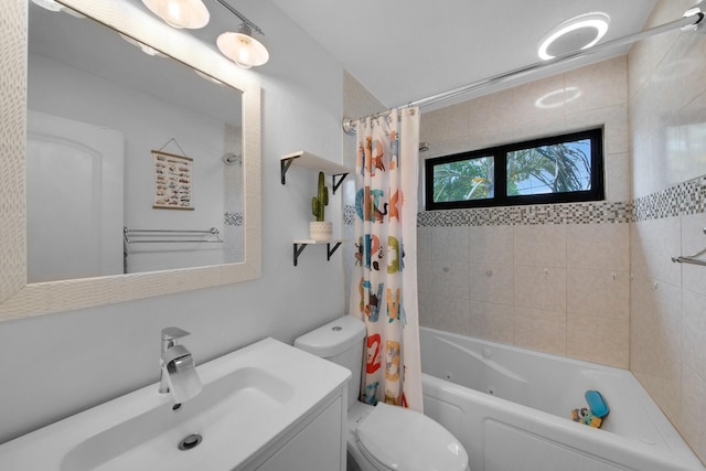 4099 Palm Bay Cir Unit A, West Palm Beach, FL 33406 - bathroom featuring vanity, shower / bath combo with shower curtain, and toilet