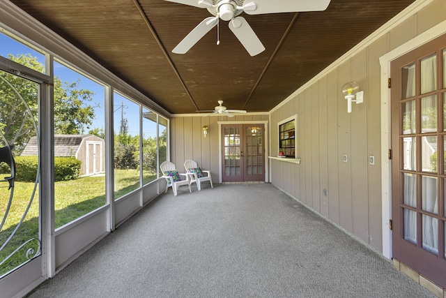 102 SE Crosspoint Dr, Port Saint Lucie, FL 34983 - unfurnished sunroom featuring a ceiling fan and french doors