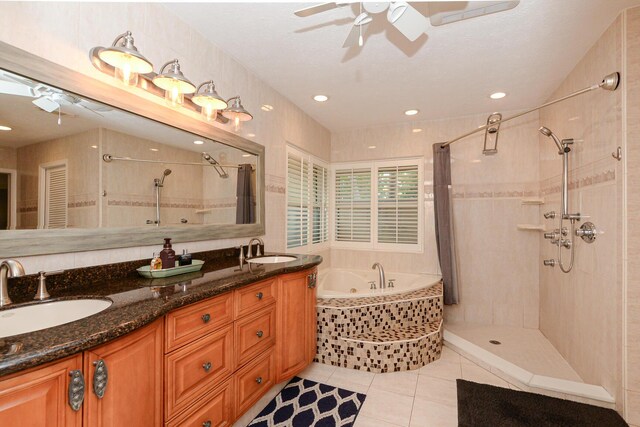 2610 SE Erickson Dr, Port Saint Lucie, FL 34984 - bathroom with a ceiling fan, a bath, a shower stall, and recessed lighting