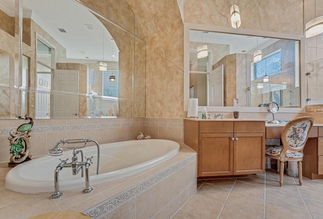 1885 Via Bellezza, Wellington, FL 33411 - full bath with a garden tub, vanity, tile patterned flooring, and plenty of natural light