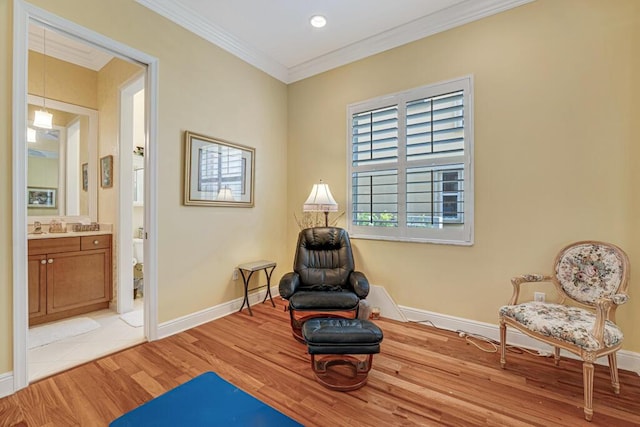 1885 Via Bellezza, Wellington, FL 33411 - living area featuring light wood-type flooring, crown molding, baseboards, and recessed lighting