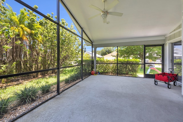 6304 SE Ames Way, Hobe Sound, FL 33455 - unfurnished sunroom with lofted ceiling and a ceiling fan