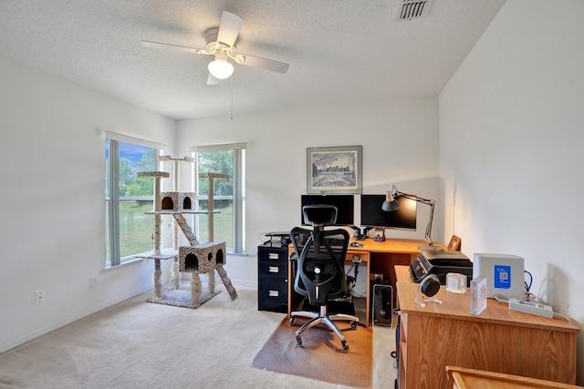 5940 NW Center St, Port Saint Lucie, FL 34986 - carpeted office featuring ceiling fan, a textured ceiling, and baseboards