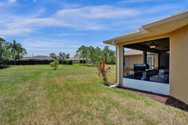 5940 NW Center St, Port Saint Lucie, FL 34986 - view of grassy yard with a sunroom and ceiling fan