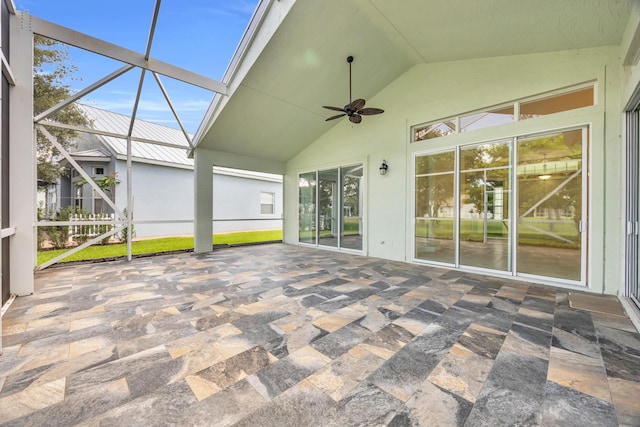 198 Magnolia Lakes Blvd, Port Saint Lucie, FL 34986 - unfurnished sunroom featuring ceiling fan, lofted ceiling, and healthy amount of natural light