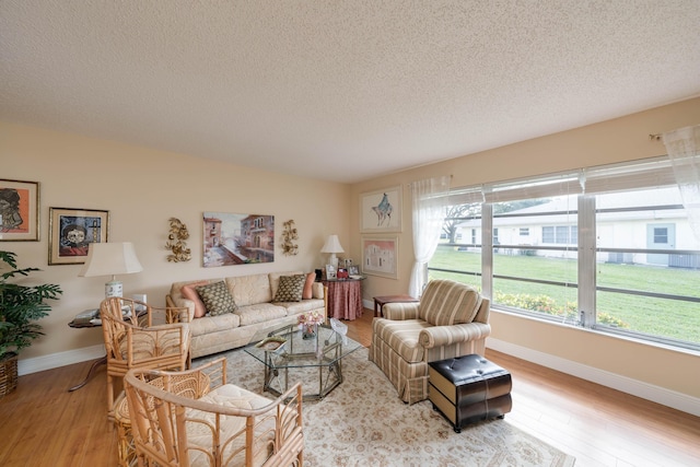 14240 Nesting Way Unit D, Delray Beach, FL 33484 - living room featuring wood finished floors, a textured ceiling, and baseboards