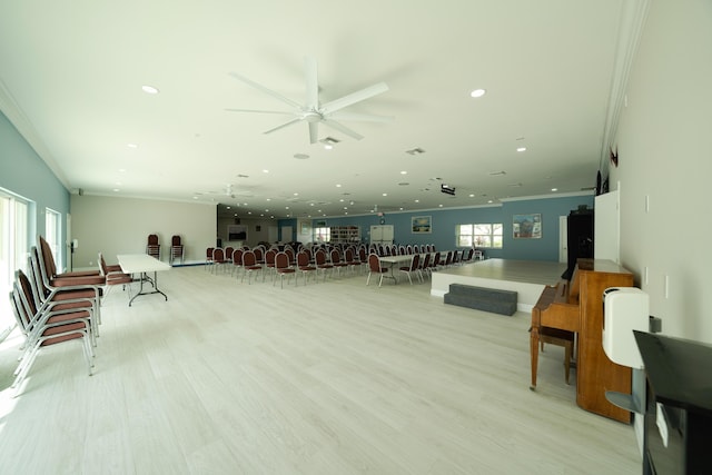 14240 Nesting Way Unit D, Delray Beach, FL 33484 - interior space with crown molding, ceiling fan, light wood-type flooring, and recessed lighting