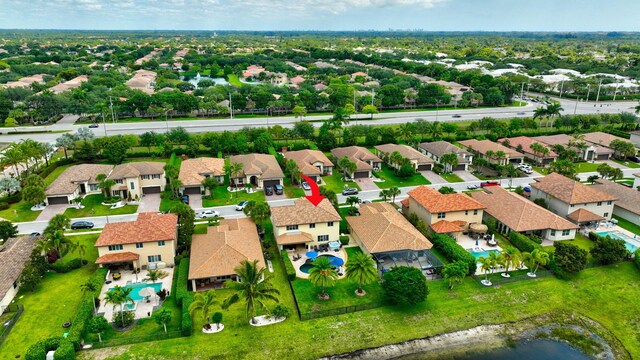 5014 Manchia Dr, Lake Worth, FL 33463 - aerial view of property's location with nearby suburban area and a pool area