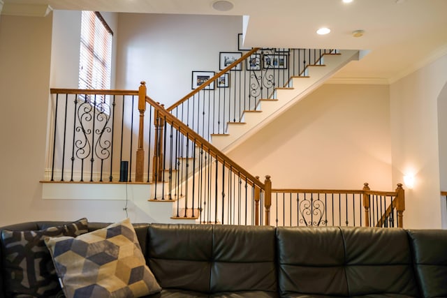 65 NE 4th Ave Unit I, Delray Beach, FL 33483 - stairs featuring crown molding and recessed lighting